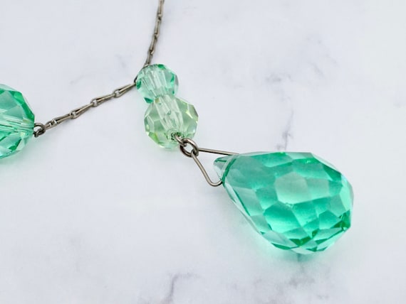 antique Czech faceted glass bead drop necklace - image 2