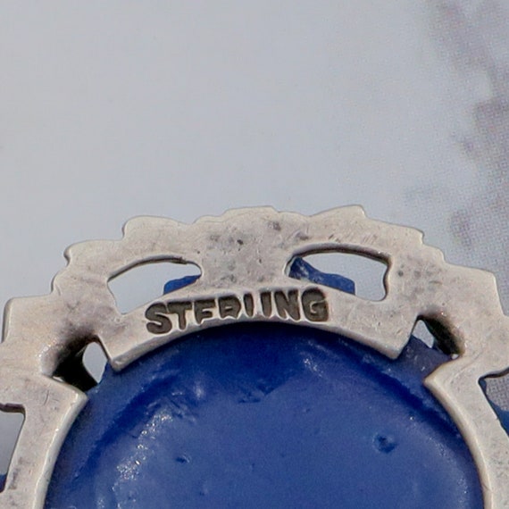 Antique Deco sterling molded blue lapis glass & e… - image 3
