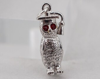 Sterling Silver and Rhinestone Graduation Owl Charm