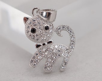 Sterling Silver and Cubic Zirconia Cat Pendant