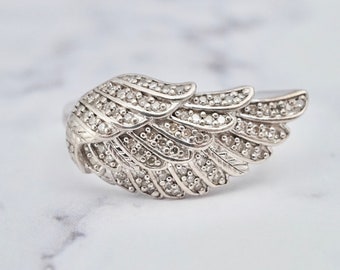 Vintage sterling & diamond wing ring, size 6