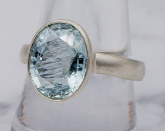 Vintage Modern sterling & natural aquamarine ring, sz 9.5