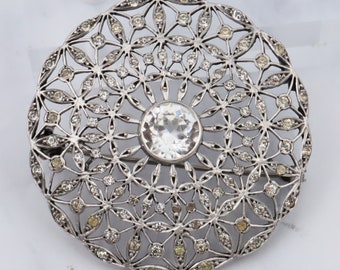 Antique French Art Deco .900 silver & paste filigree circle brooch by Andre Godefroy