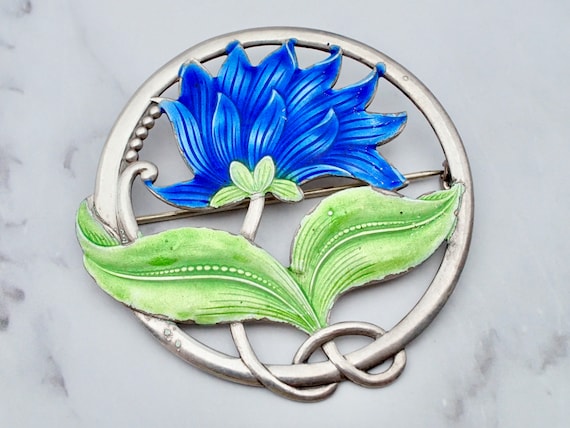 Antique Truart sterling enamel brooch - image 1