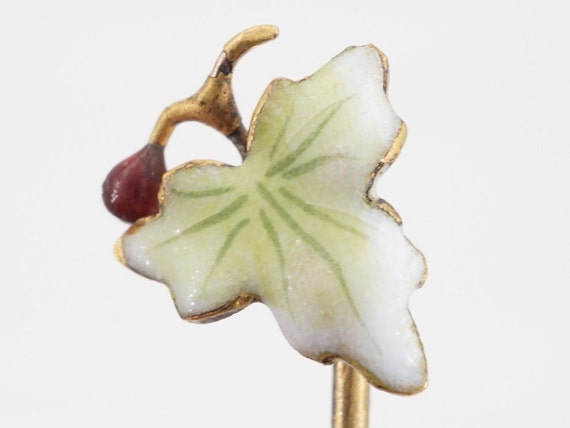 antique 10k gold enamel leaf stick pin - ww