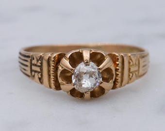 Antique Victorian 18k gold old mine cut diamond solitaire ring, sz. 6.75