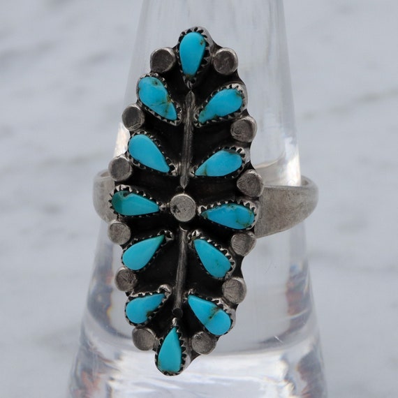 Antique Old Pawn Zuni sterling turquoise petit po… - image 1