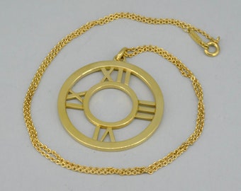 vintage Tiffany & Co 18k gold Atlas Roman Numeral circle pendant with  original chain - ww