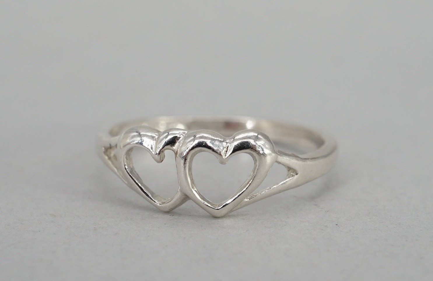 Cubic Zirconia Double Heart Split Shank Ring in Sterling Silver | Banter