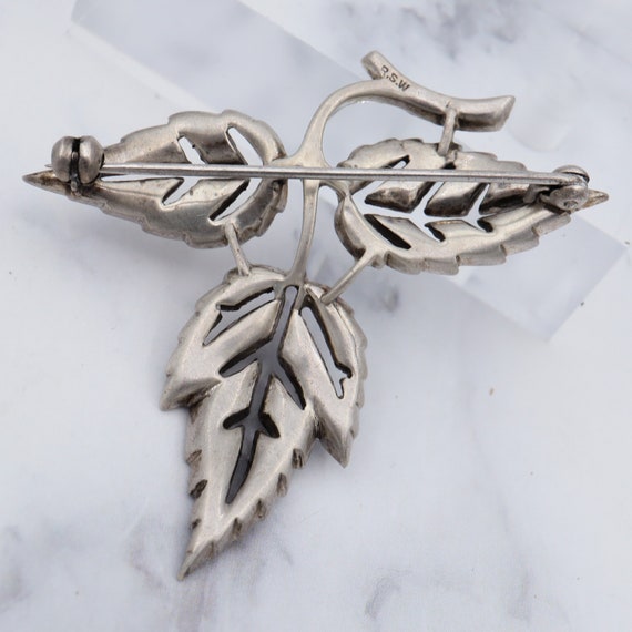 Antique Victorian sterling & paste leaf cutout br… - image 3