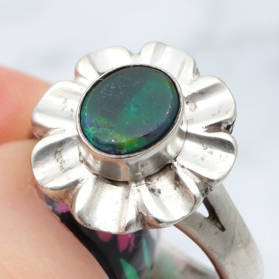Vintage Modern sterling & black opal triplet ring… - image 2
