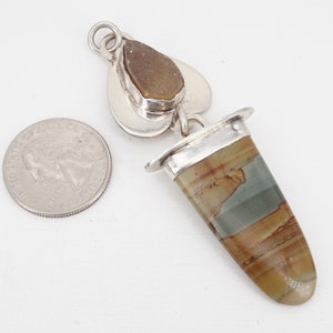 Vintage Sterling landscape agate and quartz druzy pendant image 2