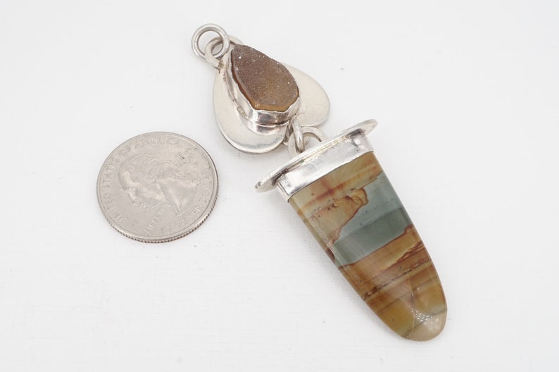 Vintage Sterling landscape agate and quartz druzy pendant image 2