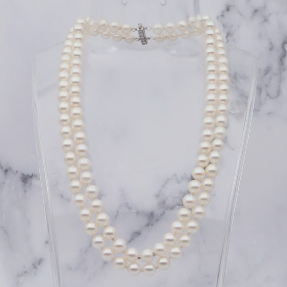 Antique Deco 7mm cultured pearl double necklace w… - image 4