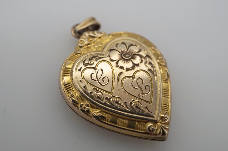 antique victorian gold fill engraved heart locket