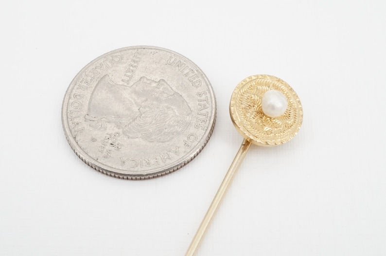 antique 18k gold engraved stick pin with 4mm natural pearl ww