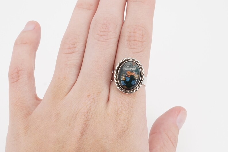 vintage mexican sterling silver foil glass adjustable ring