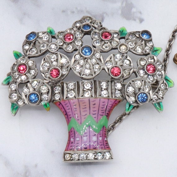 Antique Victorian sterling, enamel & rhinestone bo