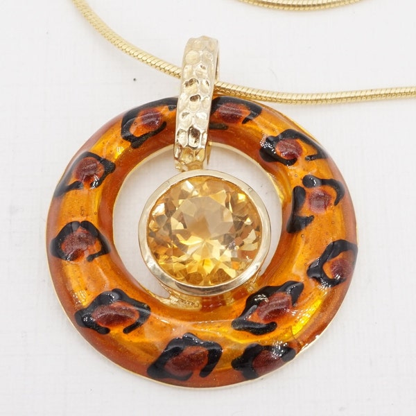 vintage david sigal montreal goldplated sterling silver, enamel, and citrine pendant necklace