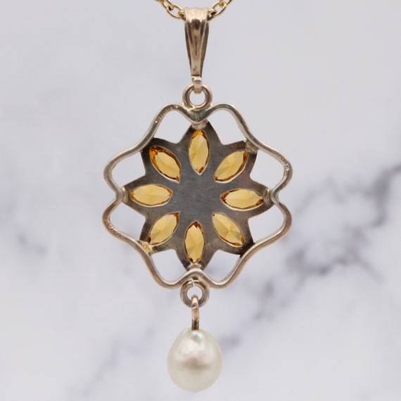 Antique 10k gold paste and cultured pearl flower … - image 8