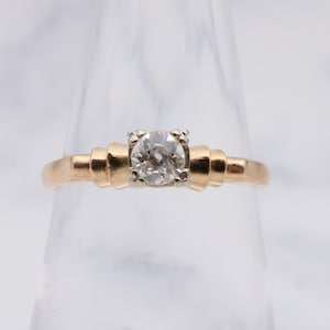 Anillo de diamantes solitario de corte europeo antiguo de oro antiguo Deco de 14 quilates - Tamaño 6