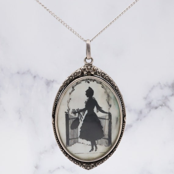 Antique sterling hand painted silhouette portrait… - image 3