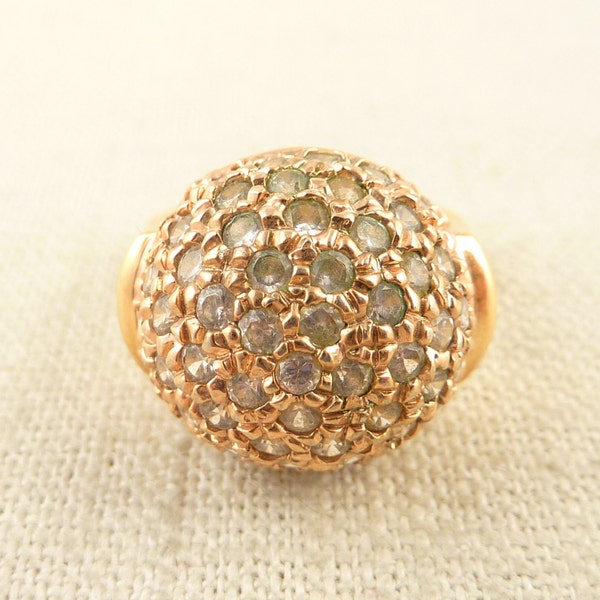 Size 9 Vintage Gold Tone Sterling Pink Cubic Zirconia Globe Ring