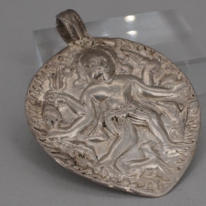 Large Antique Handmade Silver Vishnu Amulet Pendant