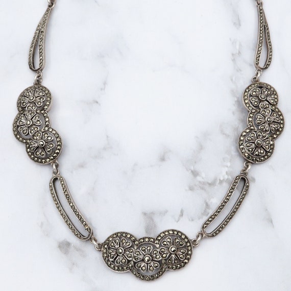 Antique Art Deco sterling silver & marcasite neck… - image 1
