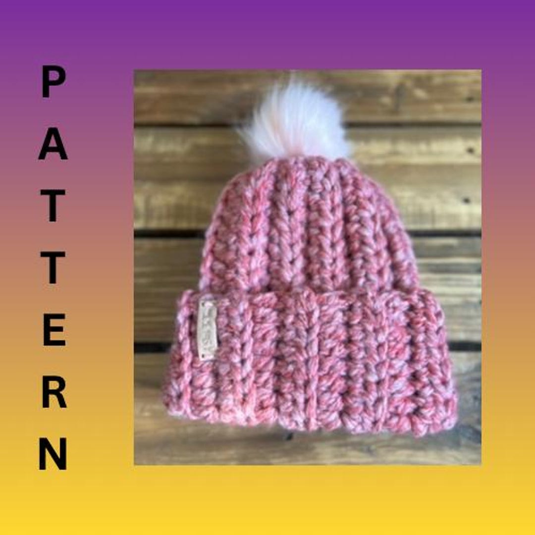 Beginner Crochet Beanie Pattern | Bulky Yarn Ribbed Hat Sizes (PDF ...