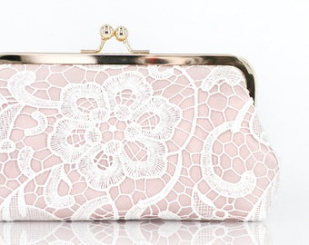 Blush Pink Lace Bridal Clutch Bag, Personalized Wedding Photo Gift for Mother of the Bride and Groom