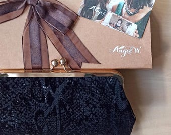 Black Sequin Velvet Wedding Clutch, Personalized Photo Gift for Mom, Mother of the Bride Purse