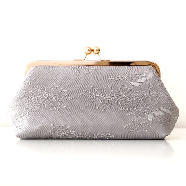 Chantilly Lace Bridesmaids Clutch in Silvery Grey | Bridesmaids Gift | Wedding Gift, mother of the bride