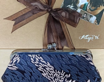 Navy Lace Clutch, Floral Wedding Photo Personalized Purse