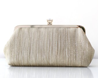 Gift for Mother of the Bride, Crinkled Antique Gold Photo Clutch Purse, Crystal Option, Bridal Shower Personalized Wedding Gift