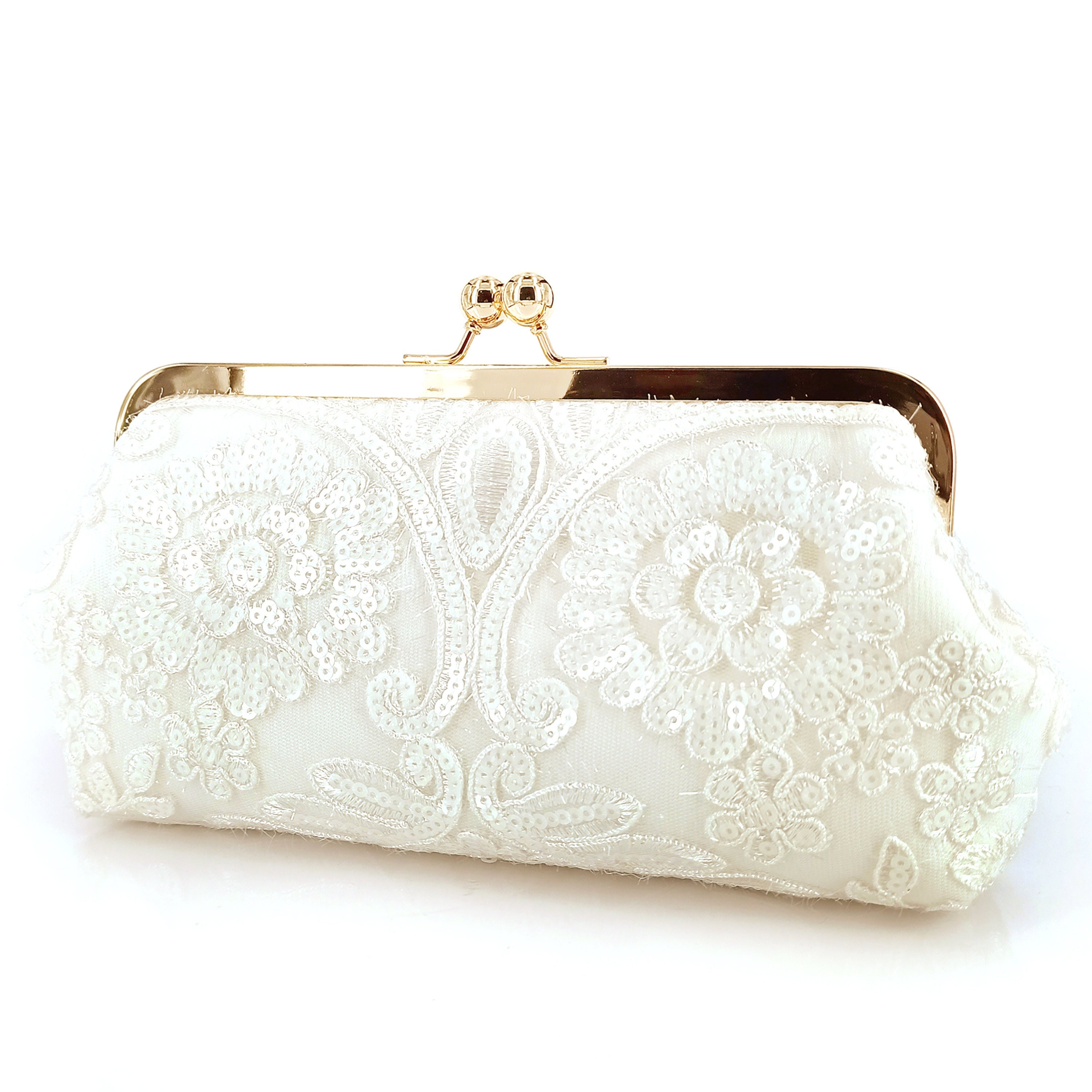 Champagne Clutch with Sequin and Pearl Beaded Alencon Lace | Constance  Handcrafted