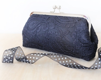 Black Alencon Paisley Lace Wedding Clutch | Bridal Photo Clutch for Mother of the Bride / Groom and bridesmaids.