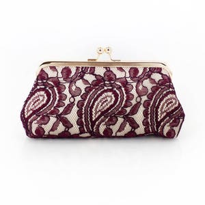 Burgund Champagner Alencon Paisley-Spitze Foto Clutch | Braut Clutch | Personalisiertes Hochzeitsgeschenk für Mama