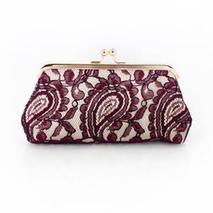 Burgundy Champagne Alencon Paisley Lace Photo Clutch Bridal Clutch ...