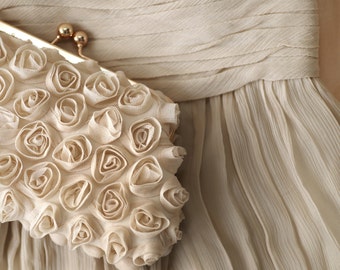 Champagne Rosebuds photo Clutch in Taupe. Wedding Gift for Brides, Mother of bride groom, bridal shower purse