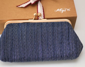 Crinkled navy Photo Clutch for Mother of the Bride Groom, Bridesmaid, personalized wedding Gift