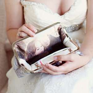 Dahlia Floral Sequins Lace Bridal Clutch in champagne, mother of the bride Clutch, wedding gift image 5