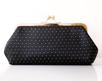 Personalized Photo and Embroidered Satin Argyle Black Clutch, Mother of the Bride Groom in law Gift, Bridal Shower Wedding Gift Purse