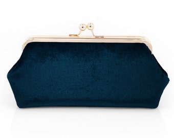Personalized Something Blue Navy Velvet Clutch with Photo Lining – Mother of the Bride Wedding Gift