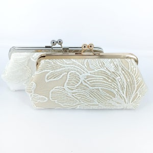 Dahlia Floral Sequins Lace Bridal Clutch in champagne, mother of the bride Clutch, wedding gift image 2