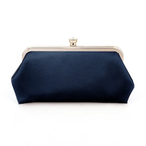 Personalized Photo and Embroidered Satin Navy Blue Clutch, Mother of the Bride Groom Wedding Gift, Bridal Shower Wedding Gift Purse