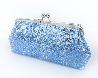 Baby blue Sequins Personalized Photo Clutch, Mother of the Bride and Groom Wedding Gift