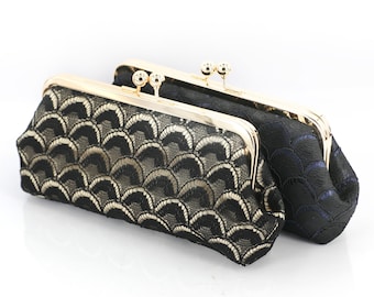 Black & Champagne Art Deco Alencon Lace Photo Clutch | Personalized Gift Mother of the Bride