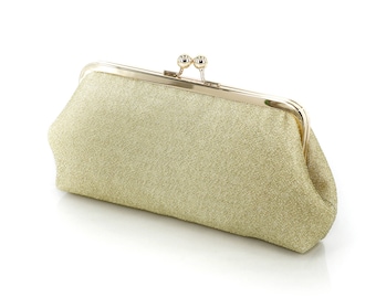 Bolso de mano brillante color oro antiguo, regalo de boda, opción con cristales.