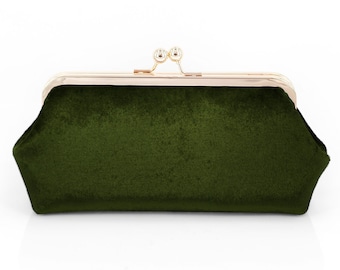 Emerald Green Velvet Clutch Bag, Silver or Gold Frame, Wedding Gift